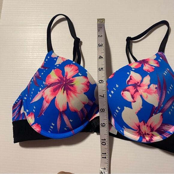 Victoria's Secret PINK wear everywhere Push up Bra blue tropical floral 32D - Picture 5 of 14